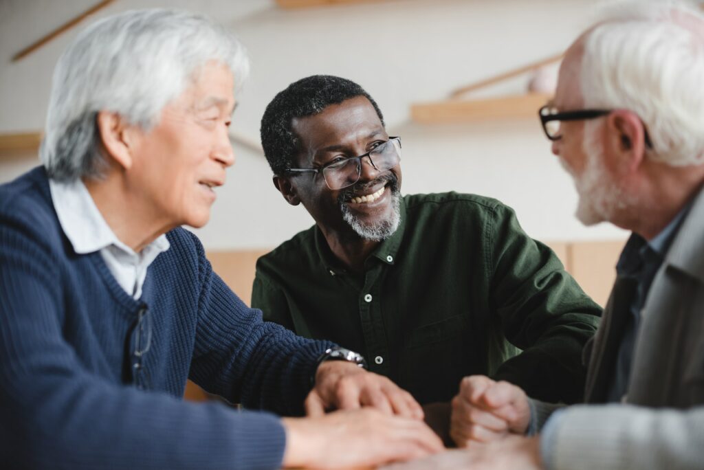 group of multiethnic senior friends spending time together